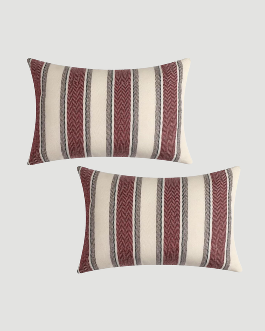 Surrey Striped Cushion - Burgundy
