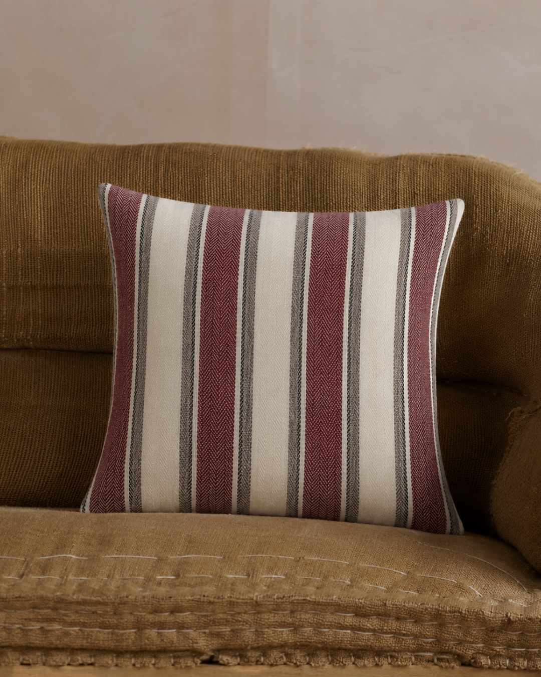 Surrey Striped Cushion - Burgundy