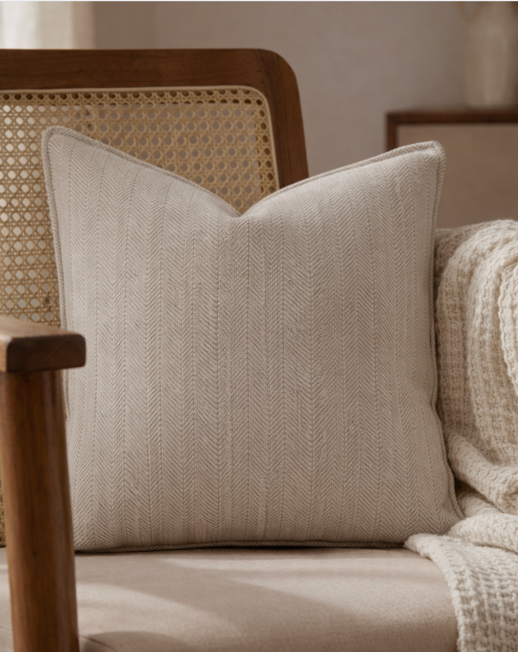 Carlisle Herringbone Cushion Cover - Beige