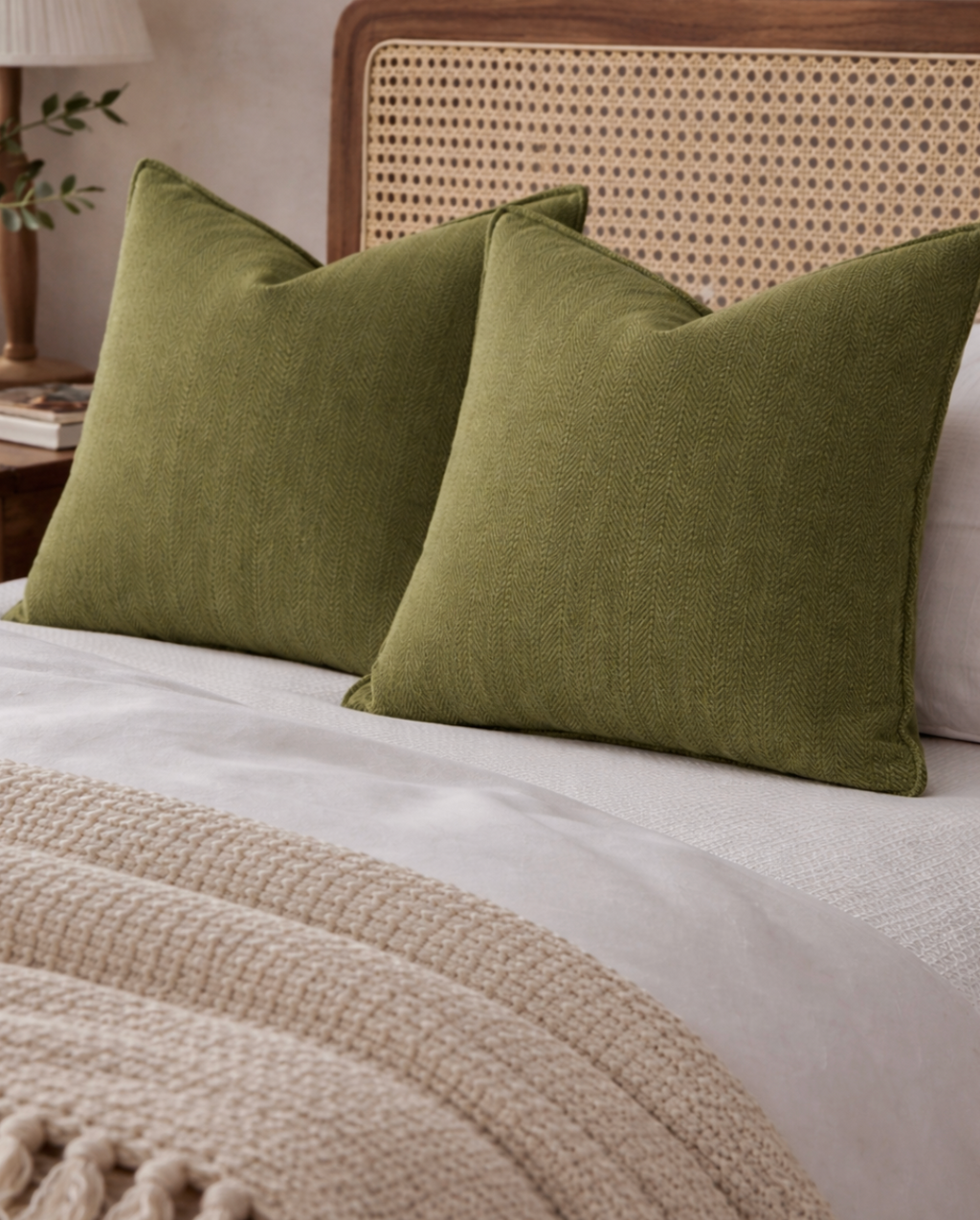 Carlisle Herringbone Cushion Cover - Olive Green
