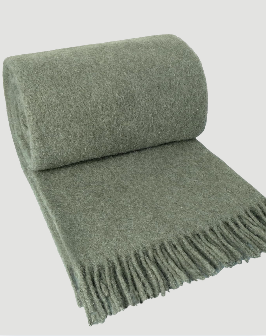 Canberra Natural Lambswool Throw - Moss Green