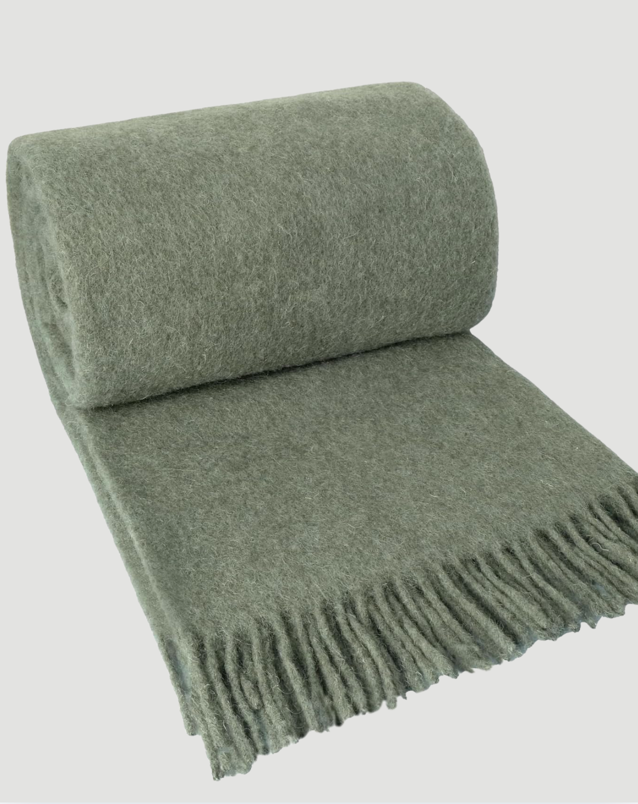 Canberra Natural Lambswool Throw - Moss Green