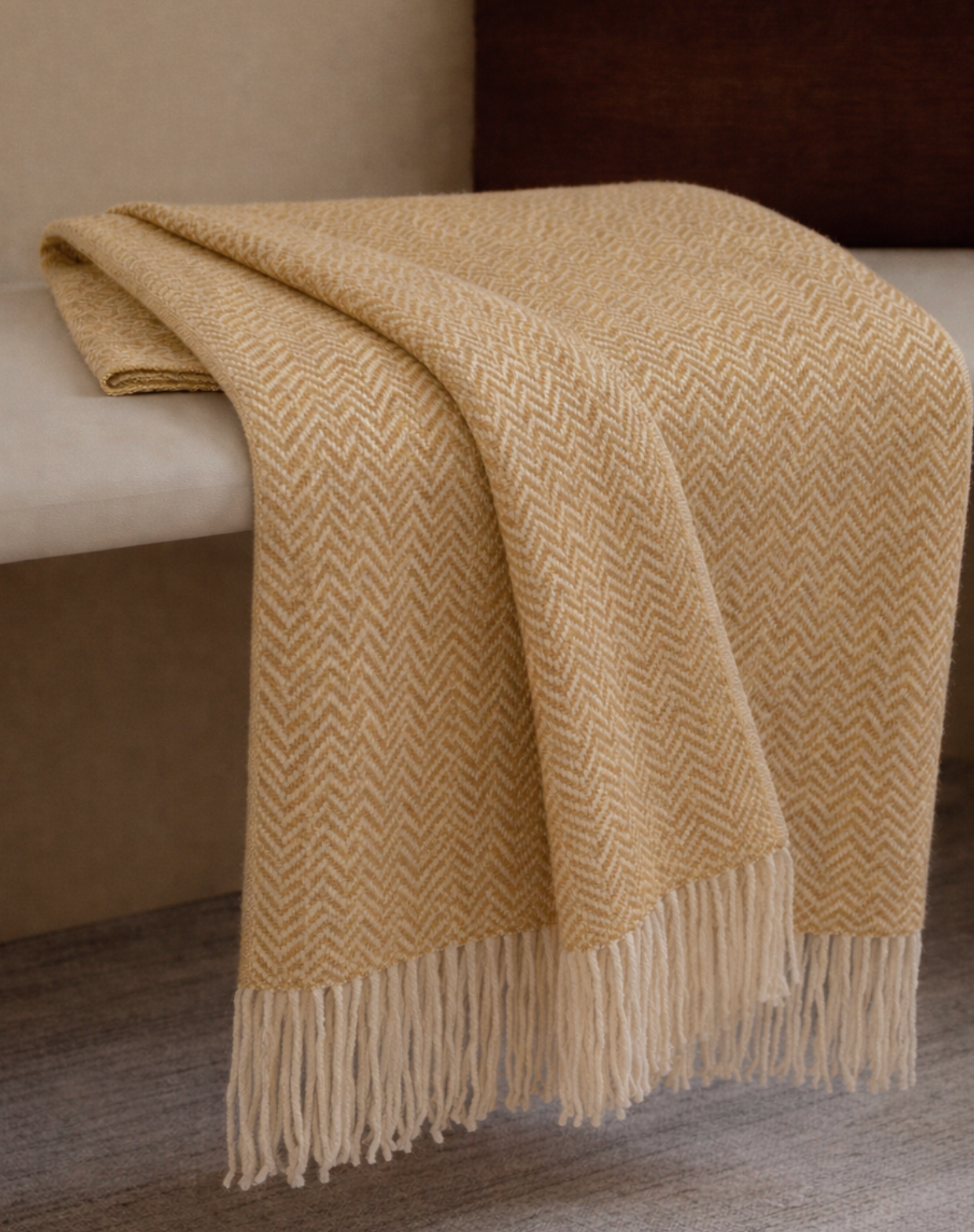 Canberra Natural Lambswool Throw - Herringbone Yellow