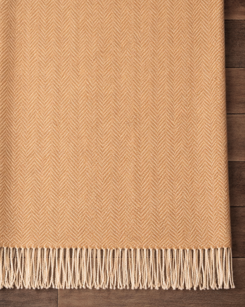 Canberra Natural Lambswool Throw - Herringbone Yellow