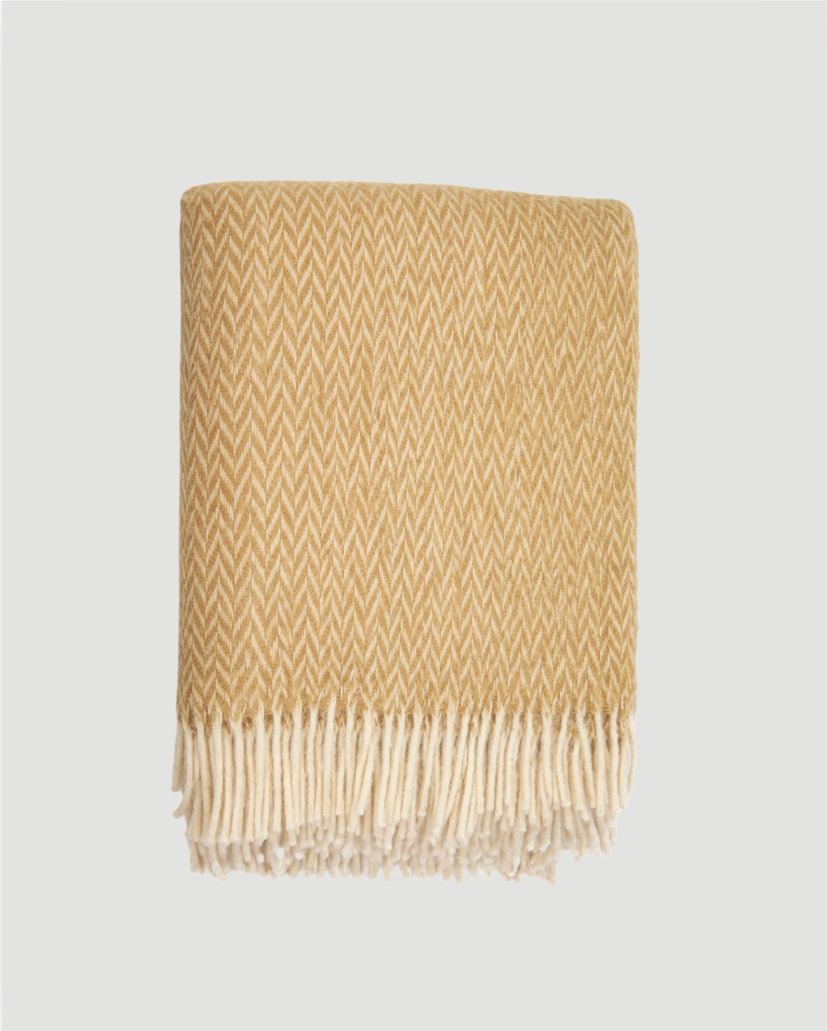 Canberra Natural Lambswool Throw - Herringbone Yellow