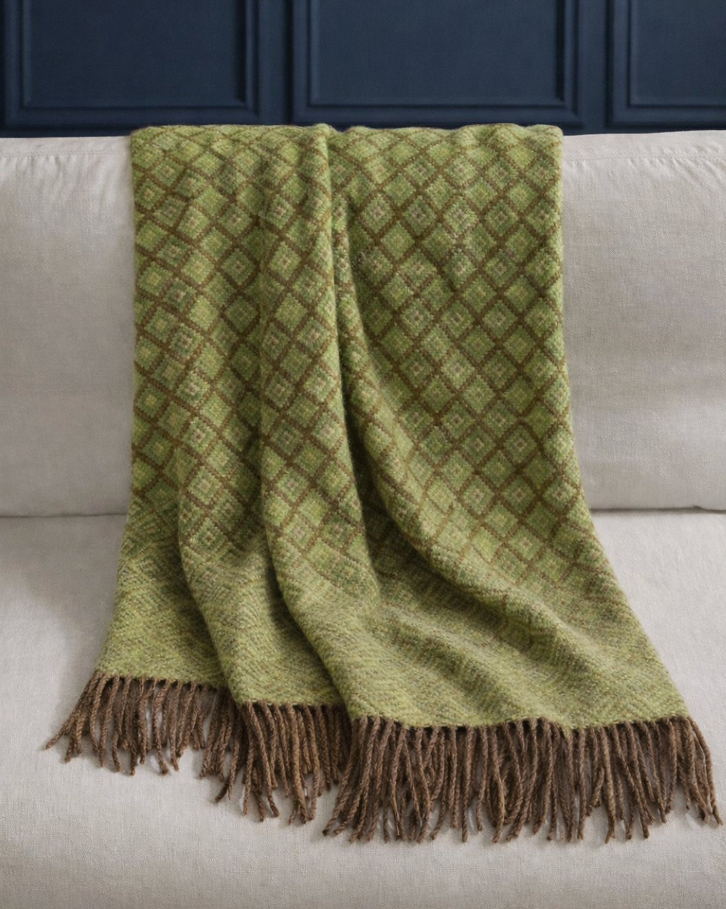 Carrera Linen & Wool Throw - Green Diamonds