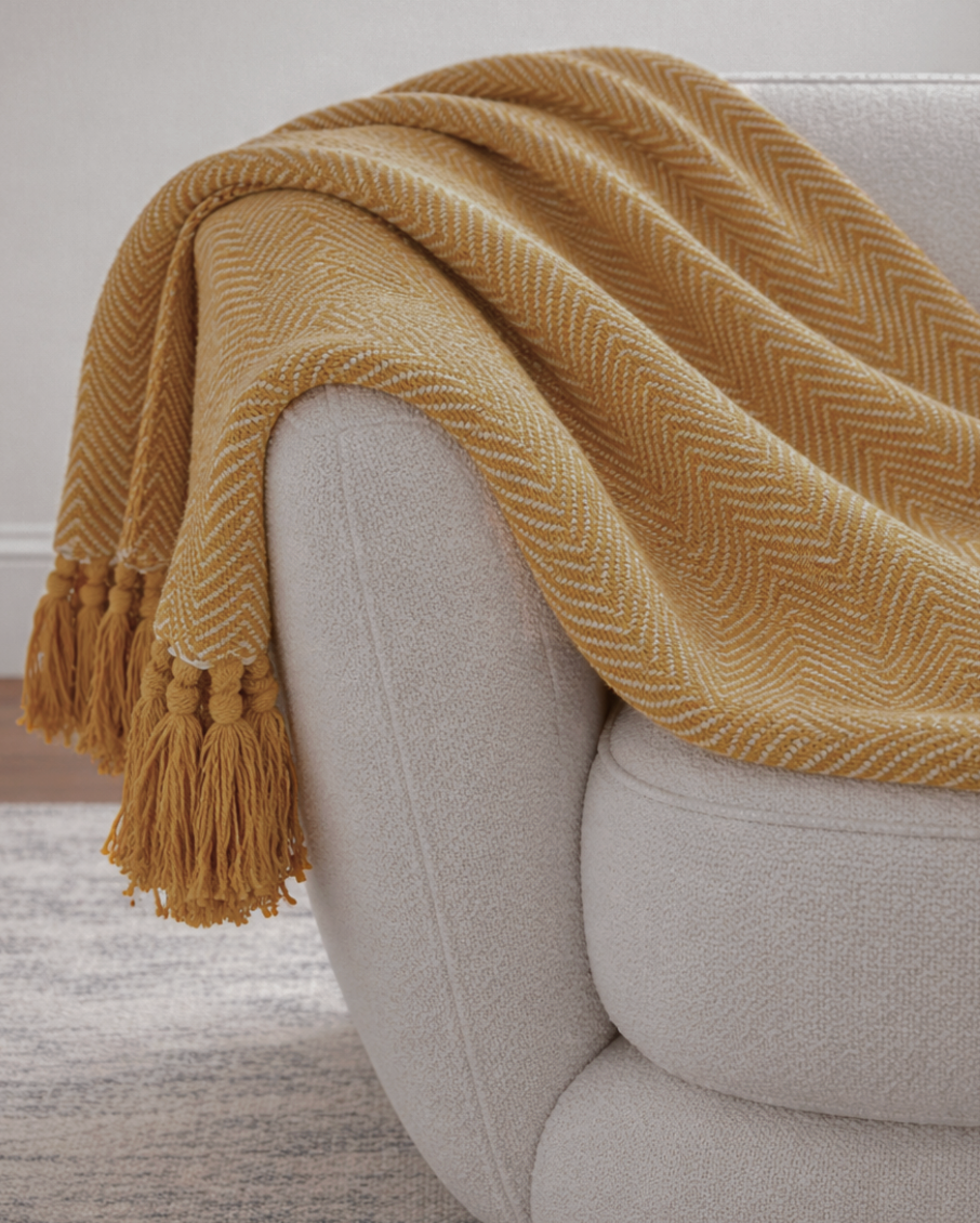 Carlisle Herringbone Cotton Throw - Yellow