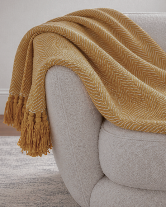 Carlisle Herringbone Cotton Throw - Yellow