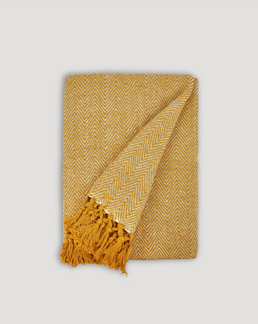 Carlisle Herringbone Cotton Throw - Yellow