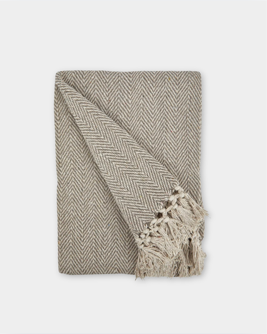 Carlisle Herringbone Cotton Throw - Beige