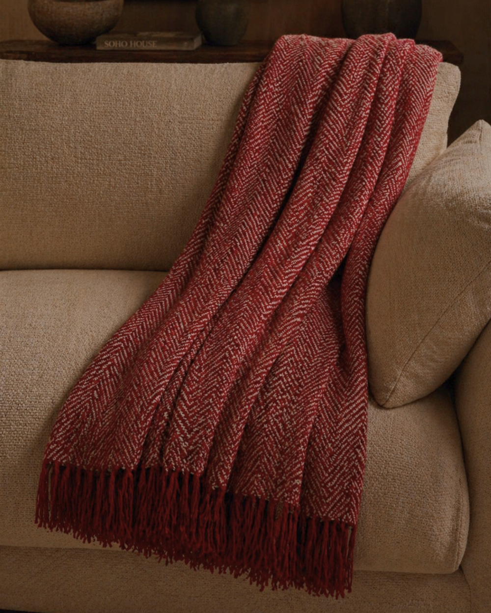 Carlisle Herringbone Cotton Throw - Red