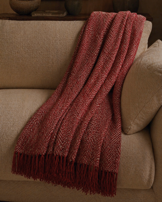 Carlisle Herringbone Cotton Throw - Red