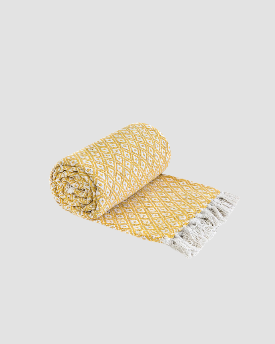 Hamptons Diamond Minimal Cotton Throw - Lemon