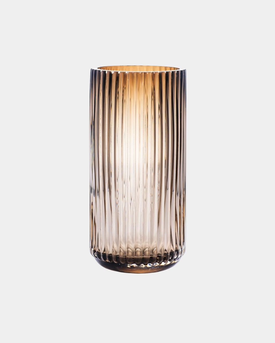 Aurella Tall Ribbed Glass Vase - Dipped Amber