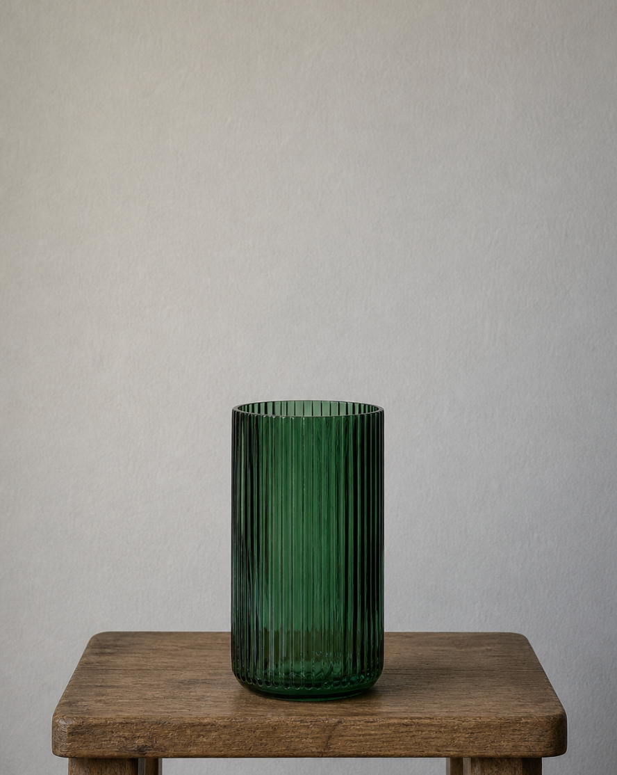 Aurella Tall Ribbed Glass Vase - Emerald Green