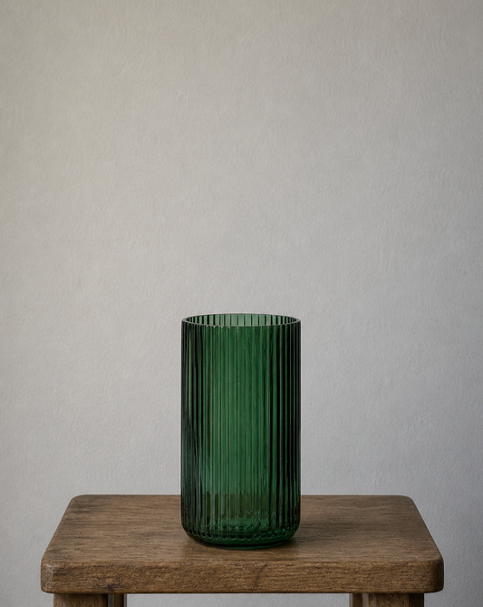 Aurella Tall Ribbed Glass Vase - Emerald Green