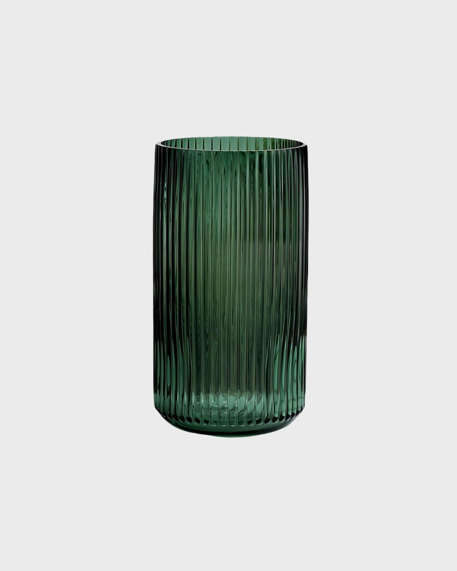 Aurella Tall Ribbed Glass Vase - Emerald Green