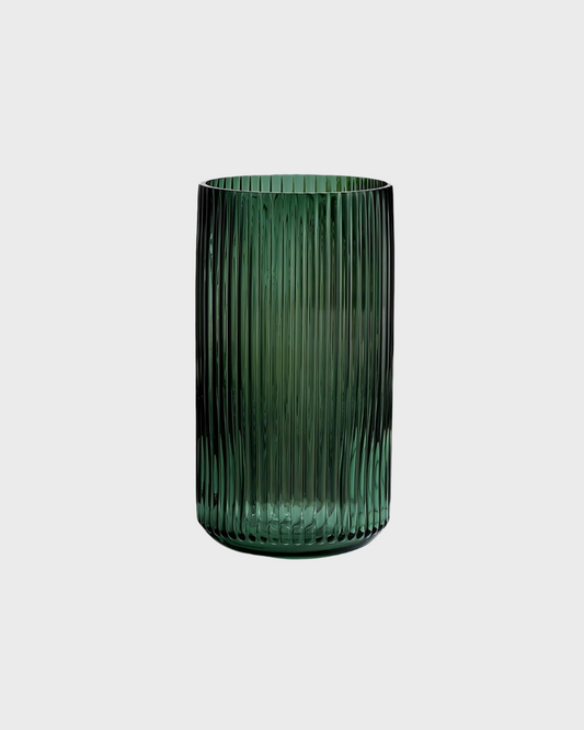 Aurella Tall Ribbed Glass Vase - Emerald Green