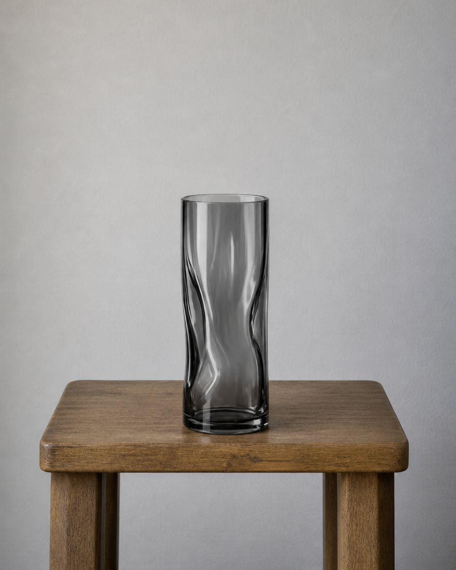 Sorelle Draped Glass Tall Vase - Smoke Tone