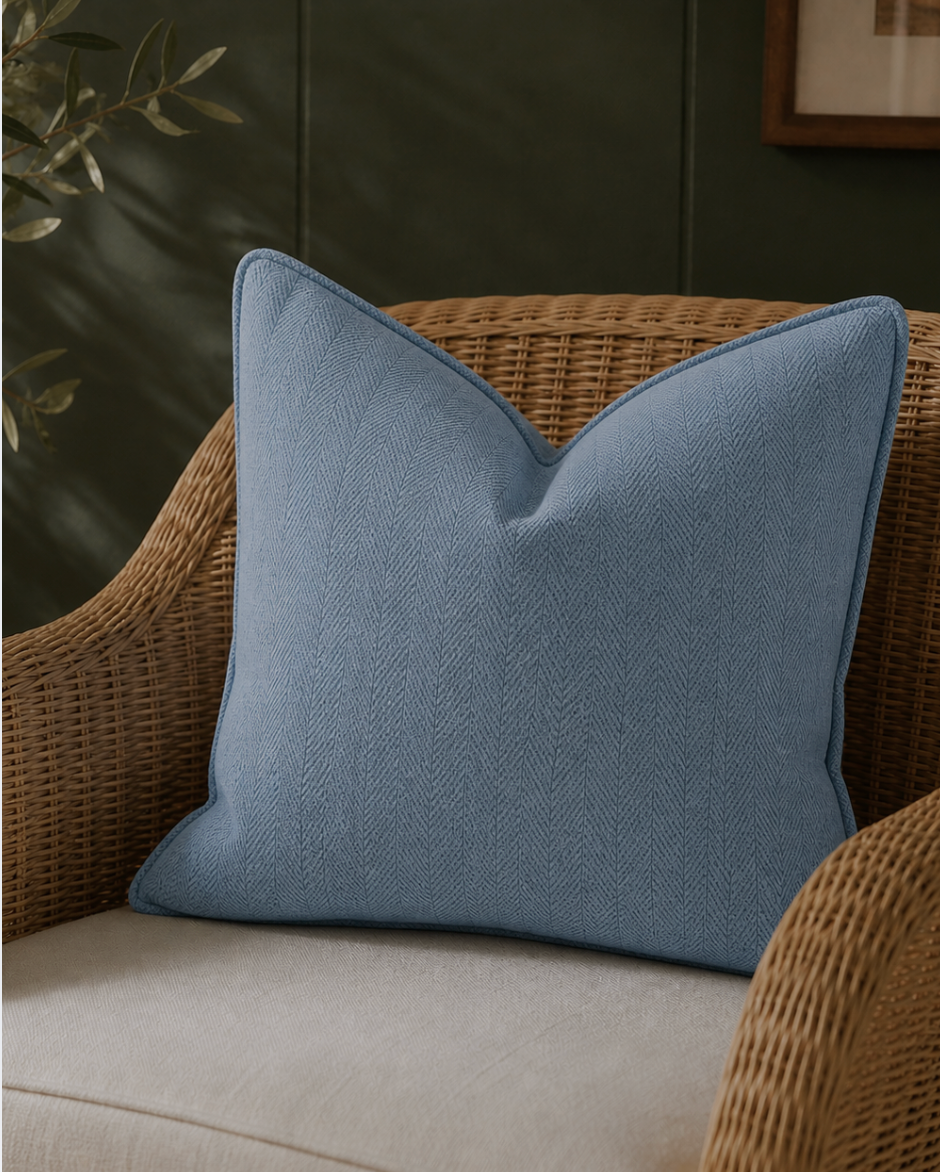 Carlisle Herringbone Cushion Covers - Dusky Blue