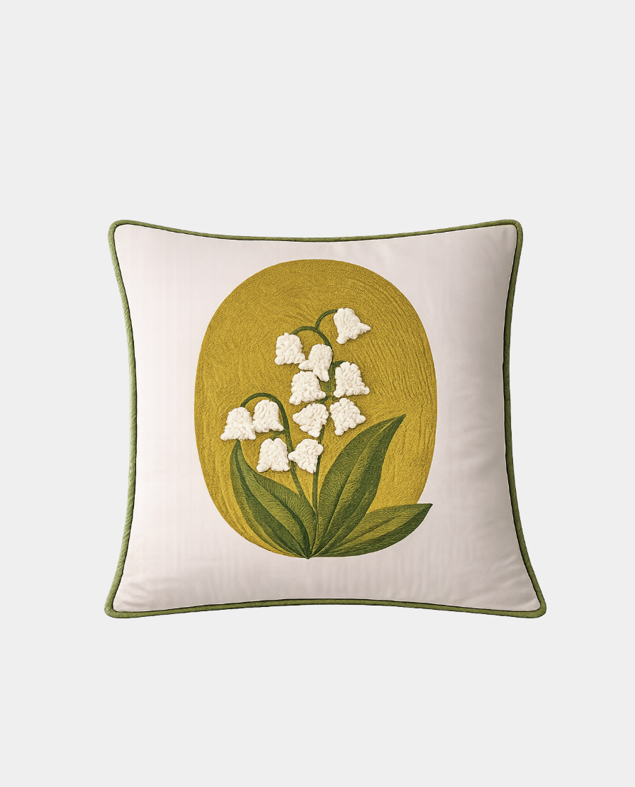 Sora Embroidered Cotton Cushion - Bell Flowers
