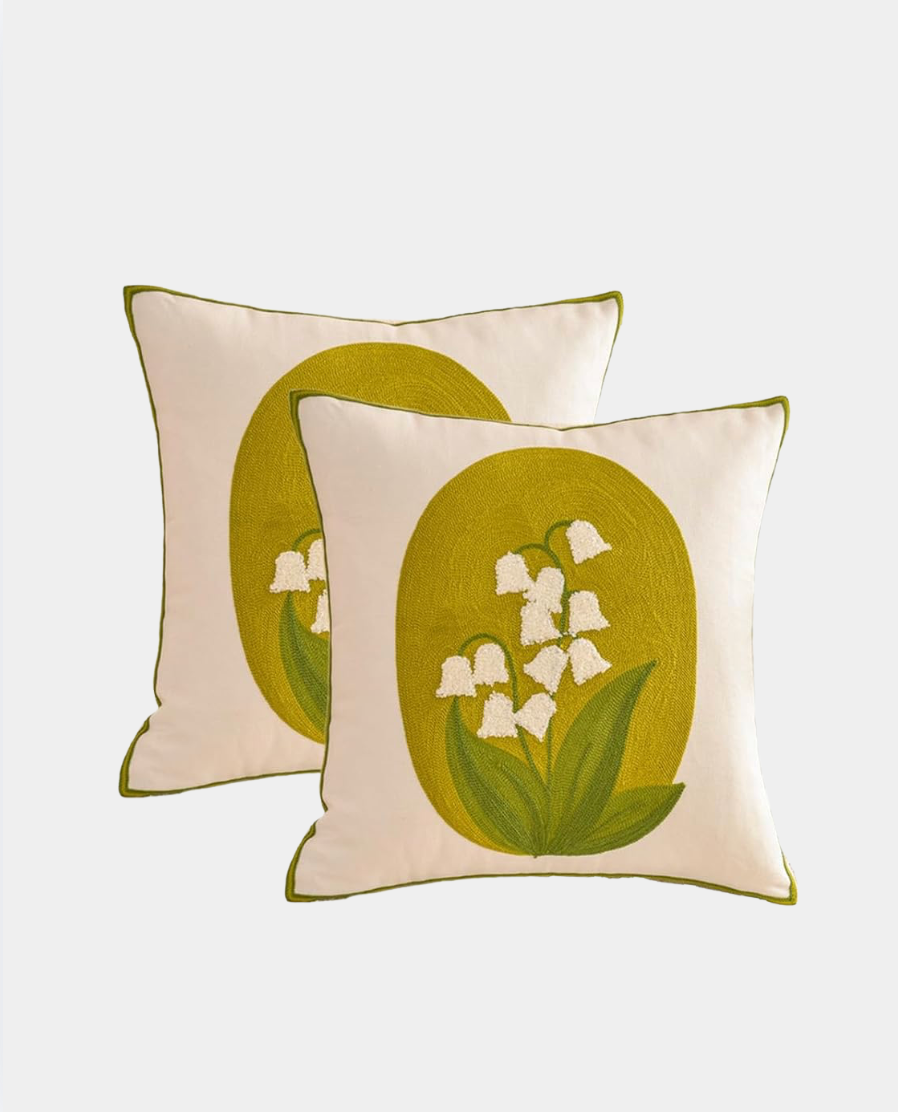Sora Embroidered Cotton Cushion - Bell Flowers