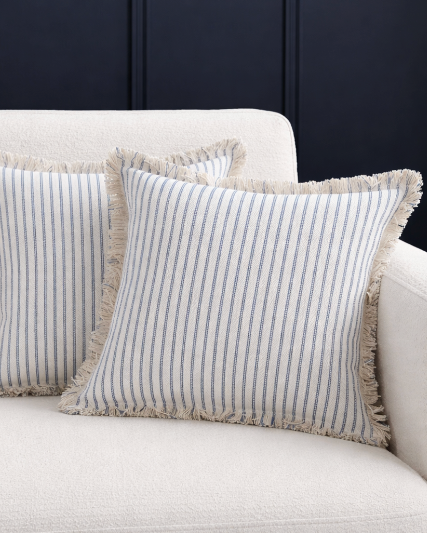 The Somerset Cotton Hemp Cushions - Blue Stripes