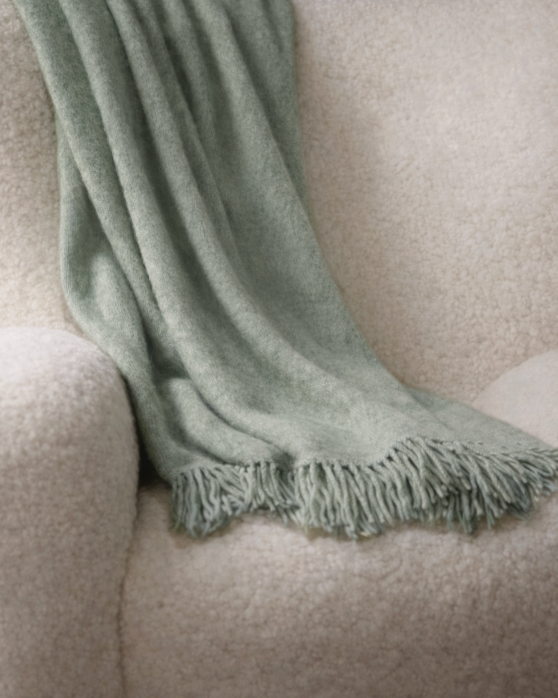 Canberra Natural Lambswool Throw - Sage Green