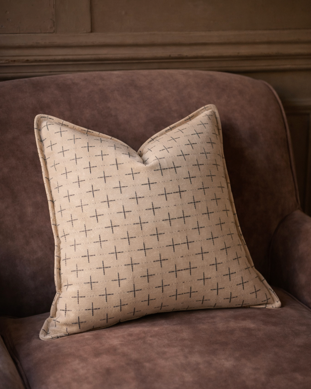 Sussex Crosses Cushion - Beige
