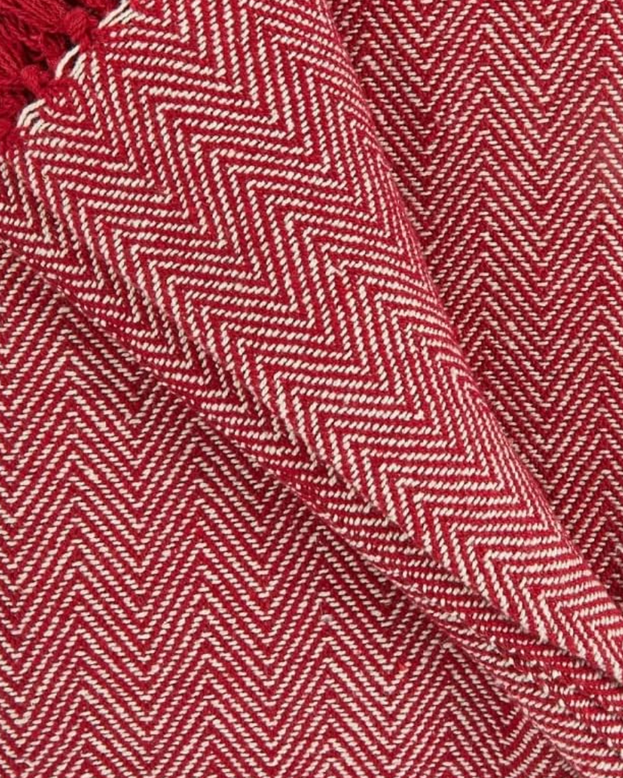 Carlisle Herringbone Cotton Throw - Red
