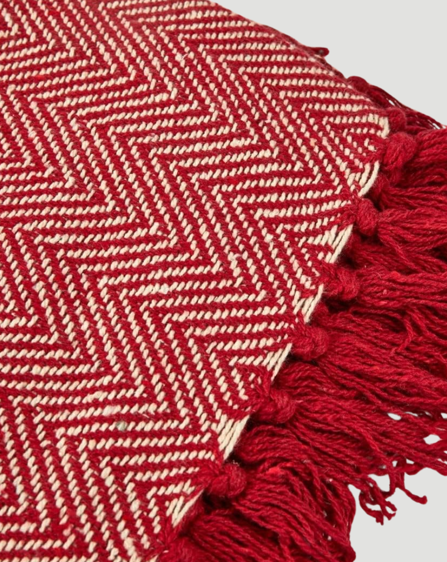 Carlisle Herringbone Cotton Throw - Red