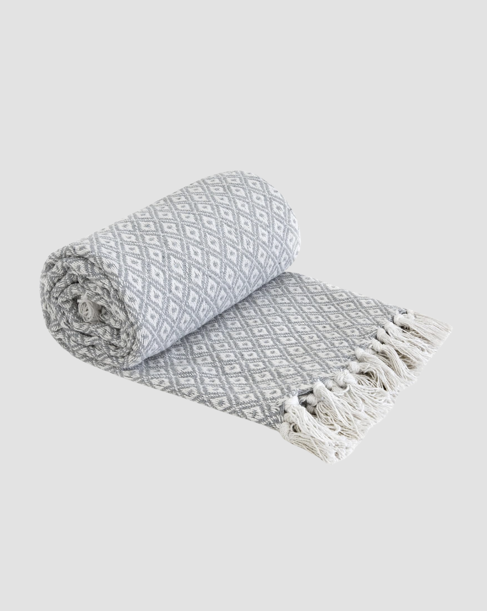 Hamptons Diamond Minimal Cotton Throw - Blue