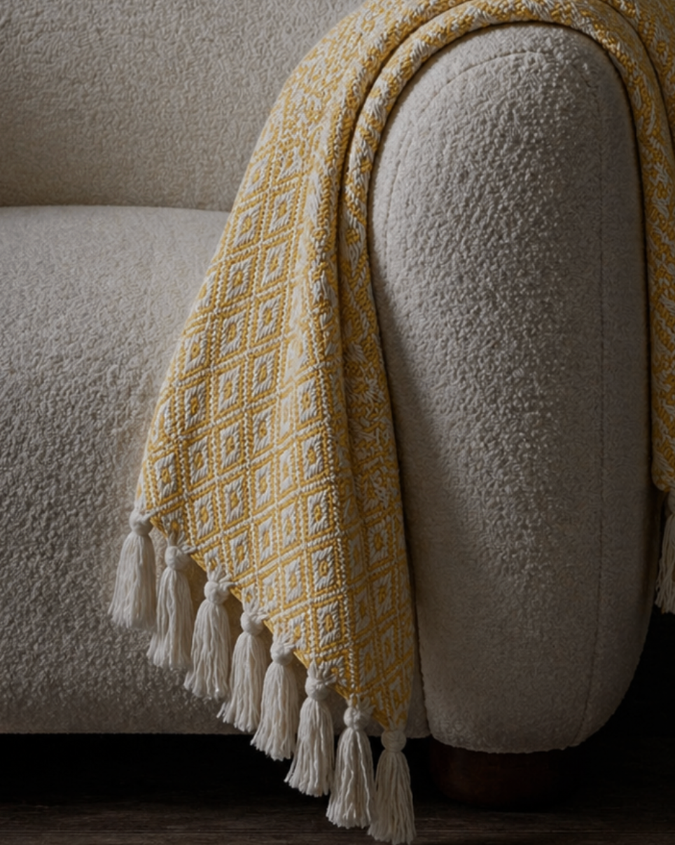 Hamptons Diamond Minimal Cotton Throw - Lemon