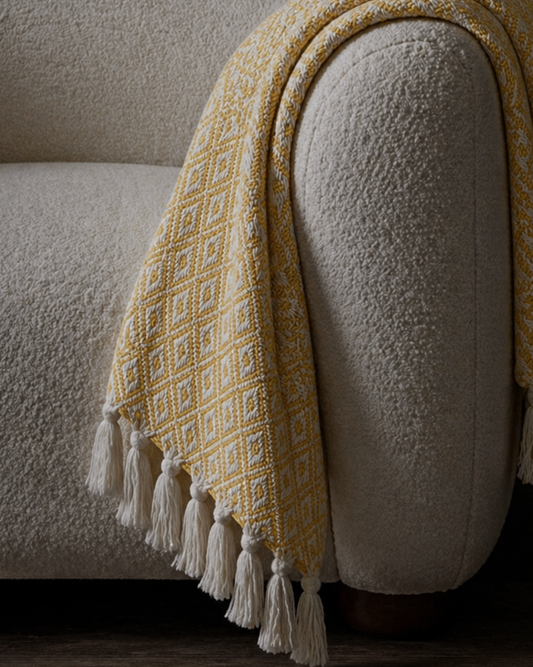 Hamptons Diamond Minimal Cotton Throw - Lemon