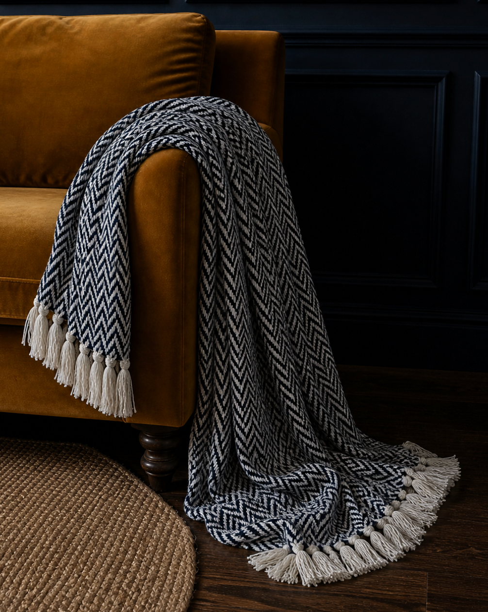 Oxford Minimal Design Throw - Chevron Navy